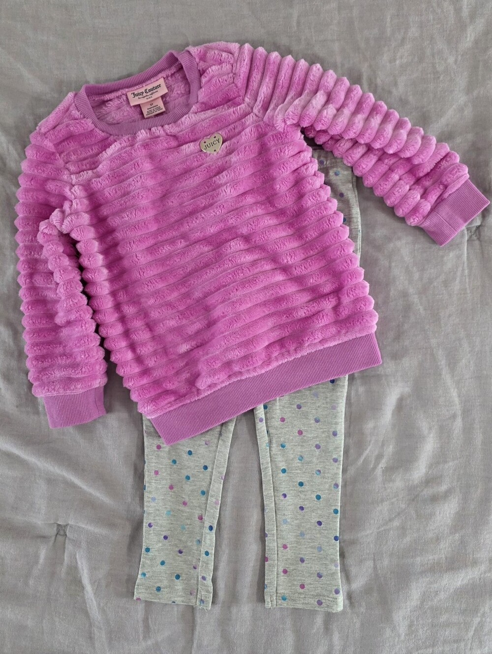 Juicy Couture Toddler Girls Fuzzy Top & Polka Dot Leggings Set Size 3T